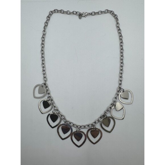 Steel by Design Adjustable Multi Heart Necklace Silver Tone Milor Italy 20" - Picture 2 of 9